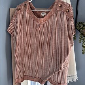 BKE Short Sleeve Striped Top with Button Accents